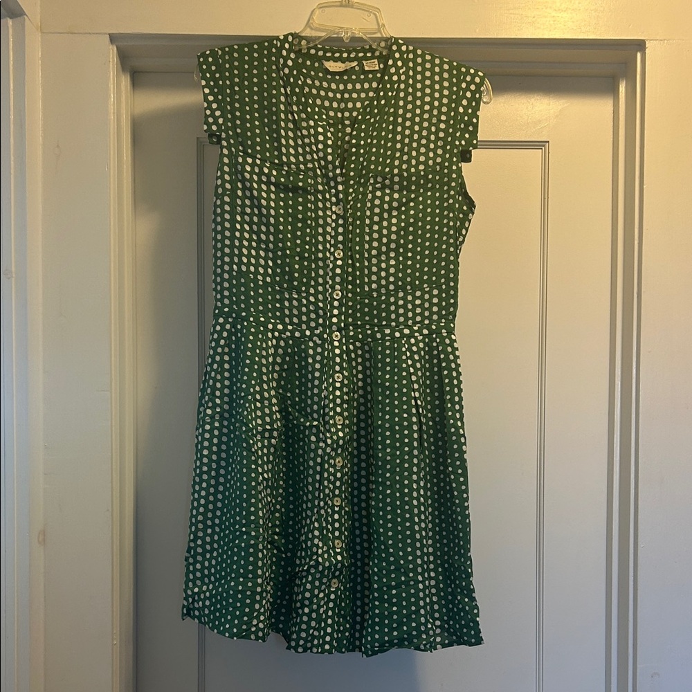 Green Sleeveless Polka Dot Dress, Size Medium Petite, NWOT